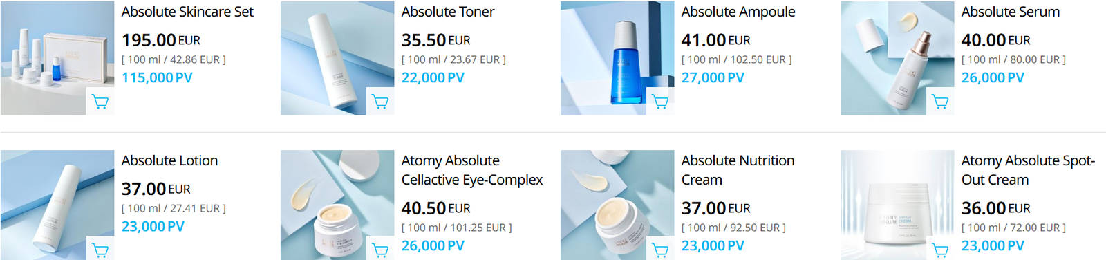 Exemples de produits Atomy avec PV