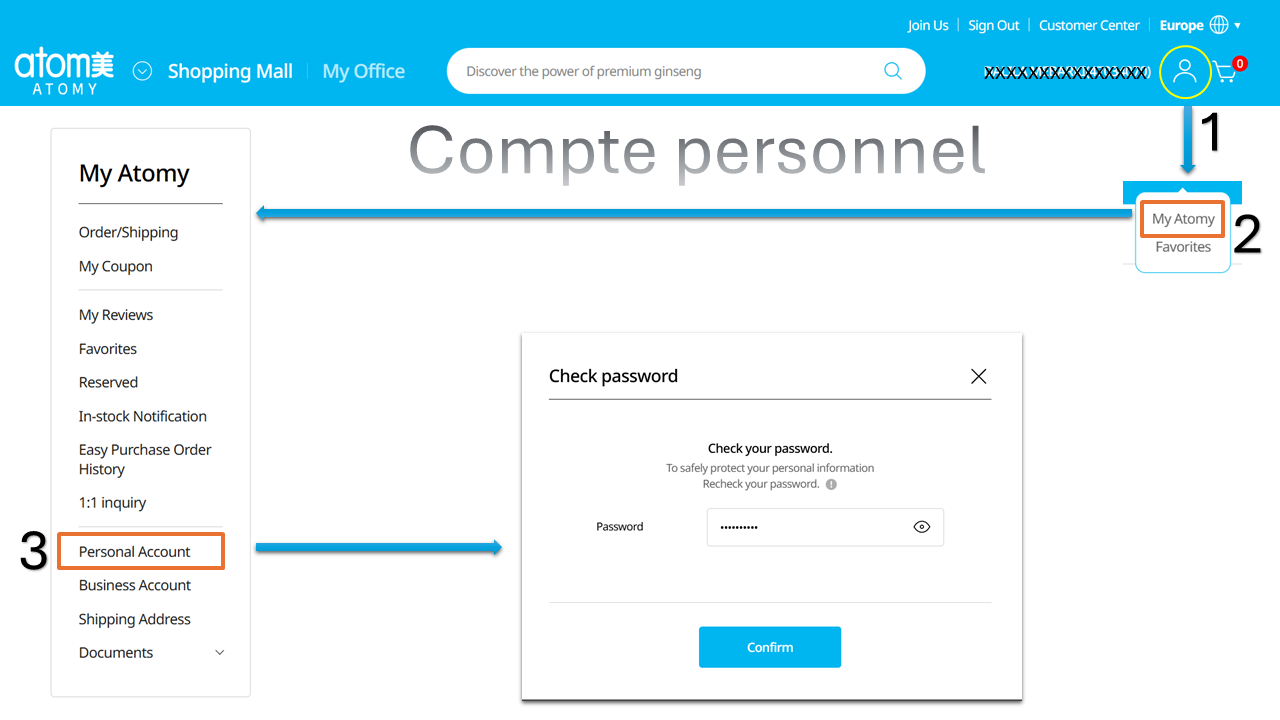 Atomy Europe - Accès à Personal Account depuis My Atomy